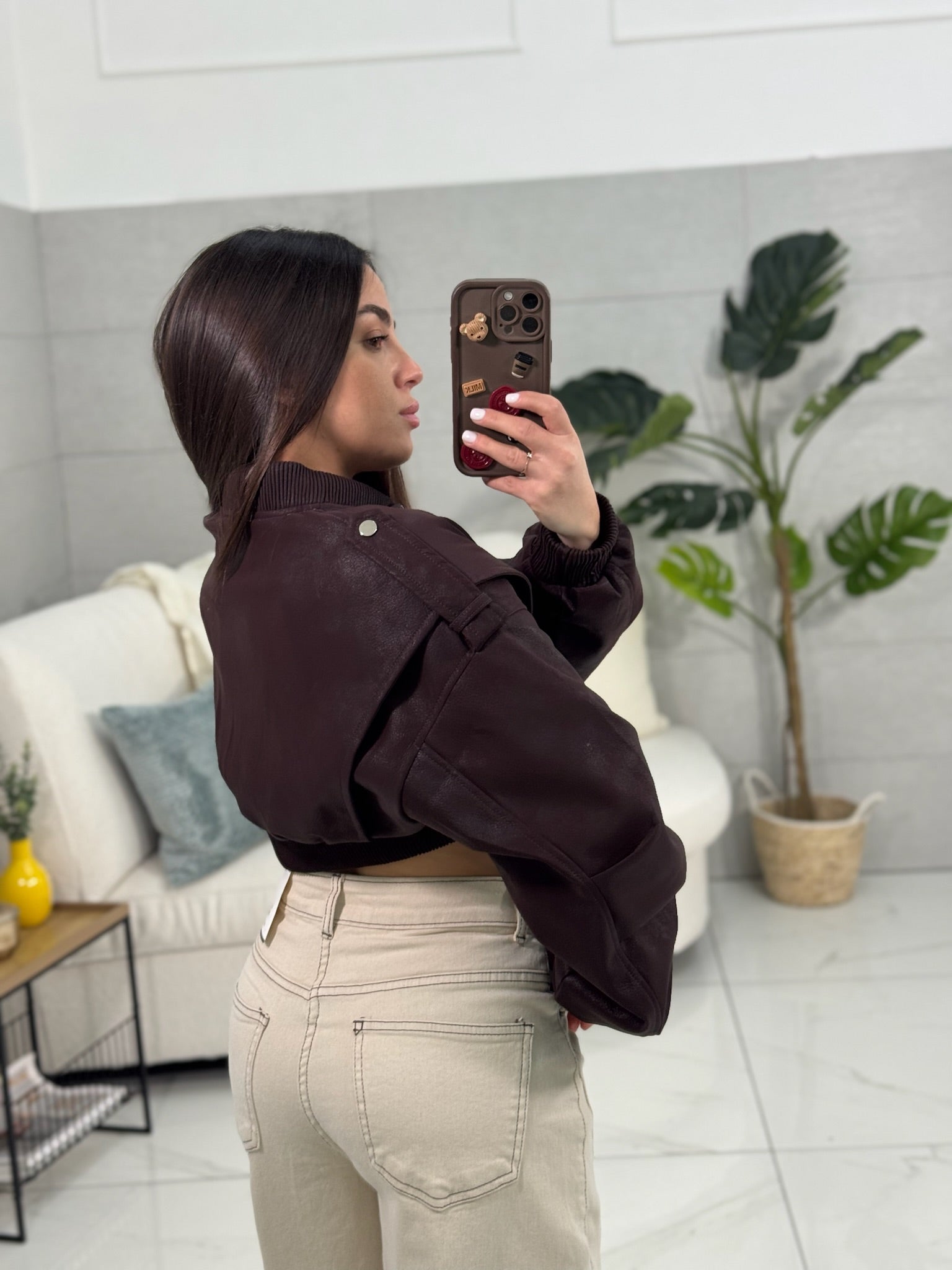 Bomber Crop Brown